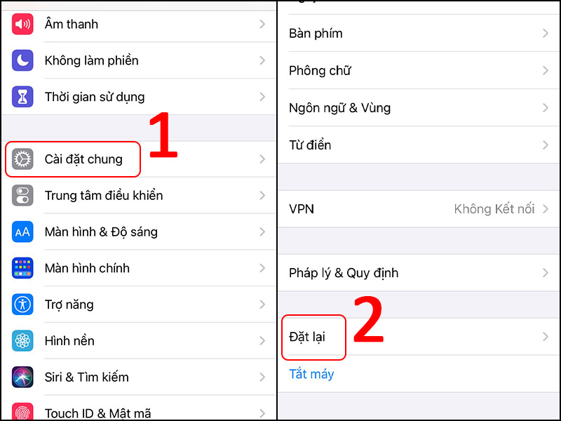 Vào Đặt lại điện thoại